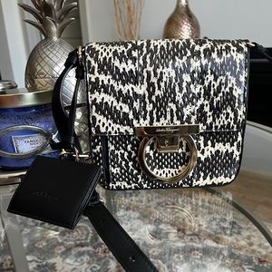 Authentic SALVATORE FERRAGAMO REPTILE calfskin shoulder bag.